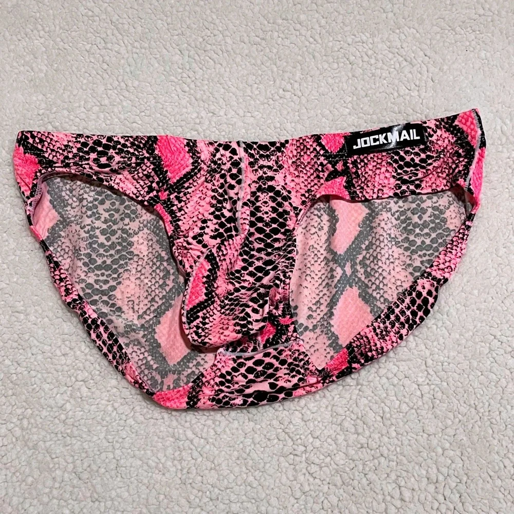 Jockmail Medium (27-30) Mens Pink Snakeskin Print Brief Low Rise Underwear JM394 - Picture 3 of 8